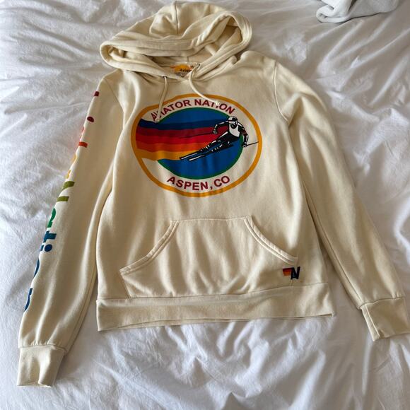 Aviator Nation Aspen, CO AV Hoodie in Vintage White Size M - Picture 2 of 4